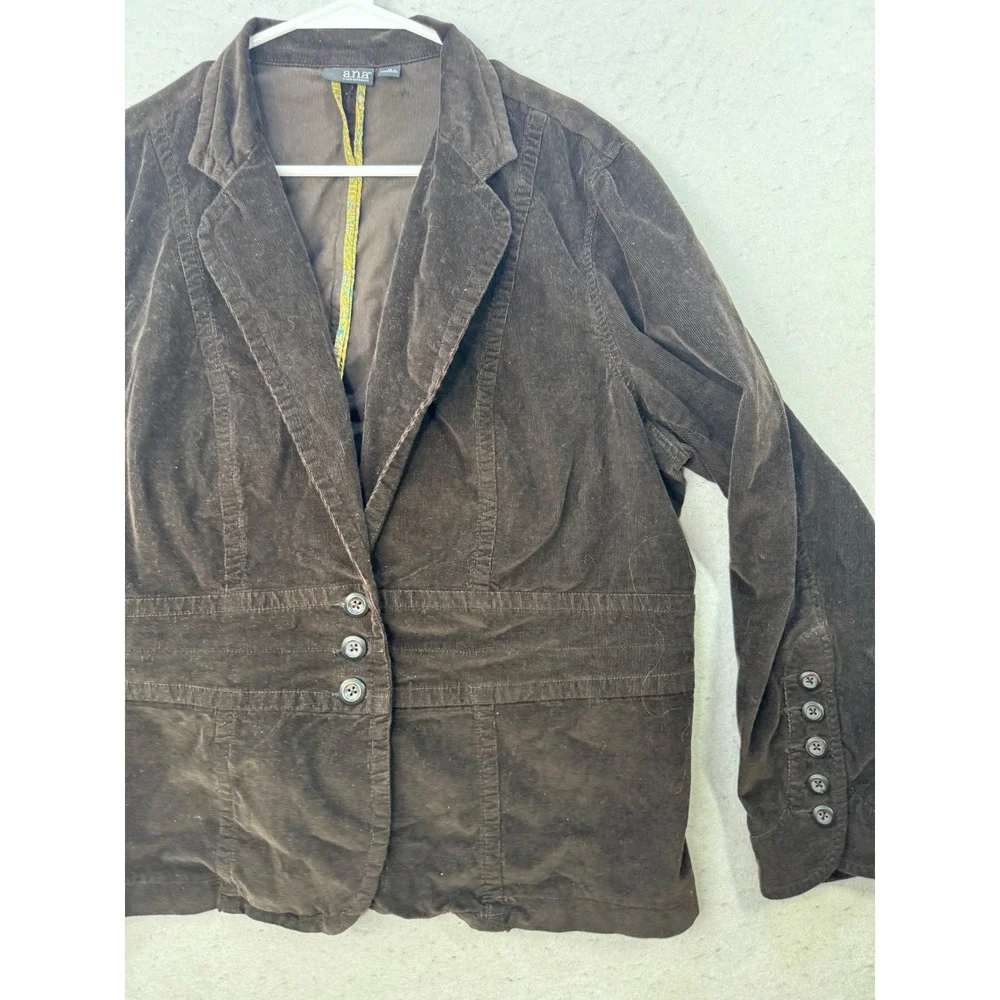 VTG Y2K Blazer Womens 1X Brown Corduroy Stretch Button Front Dark Academia Indie